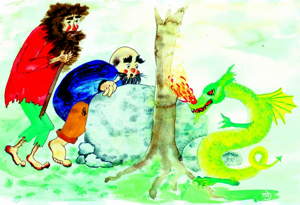 Begegnung mit einem Drachen, Zeichnung: M. Hiller